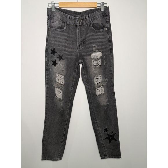 Other - Unbranded Distressed Grey Star Patch Denim Jeans Size 30 Streetwear Y2K Grunge